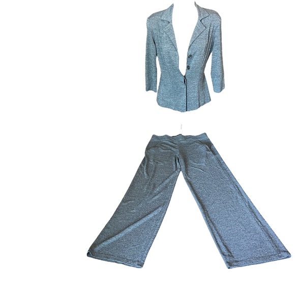 80s Max Studio Gray knit jersey Pantsuit Slinky Relaxed Silhouette - Picture 3 of 17